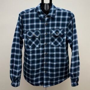 Wrangler Plaid Flannel Shirt Jacket Fleece Lined Blue Button Front Mens Size S